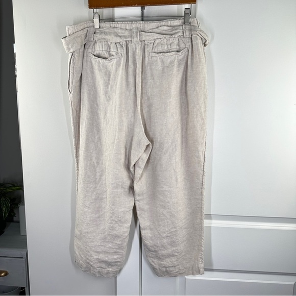 Chicos Size 3 16R Belted Linen Crop Pants Beige Tan Lightweight Breathable Beach - Picture 4 of 12